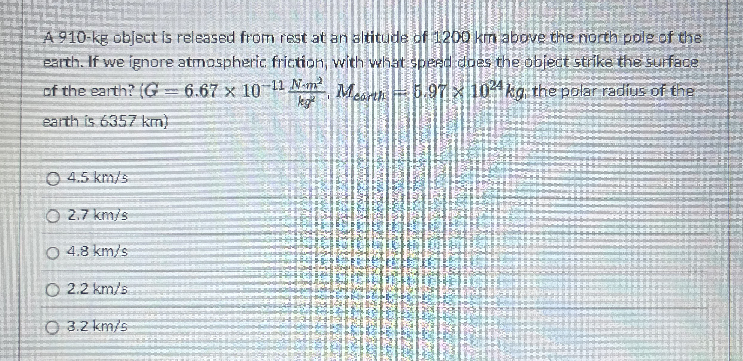 A 9 1 0 - k g object is released from rest at an