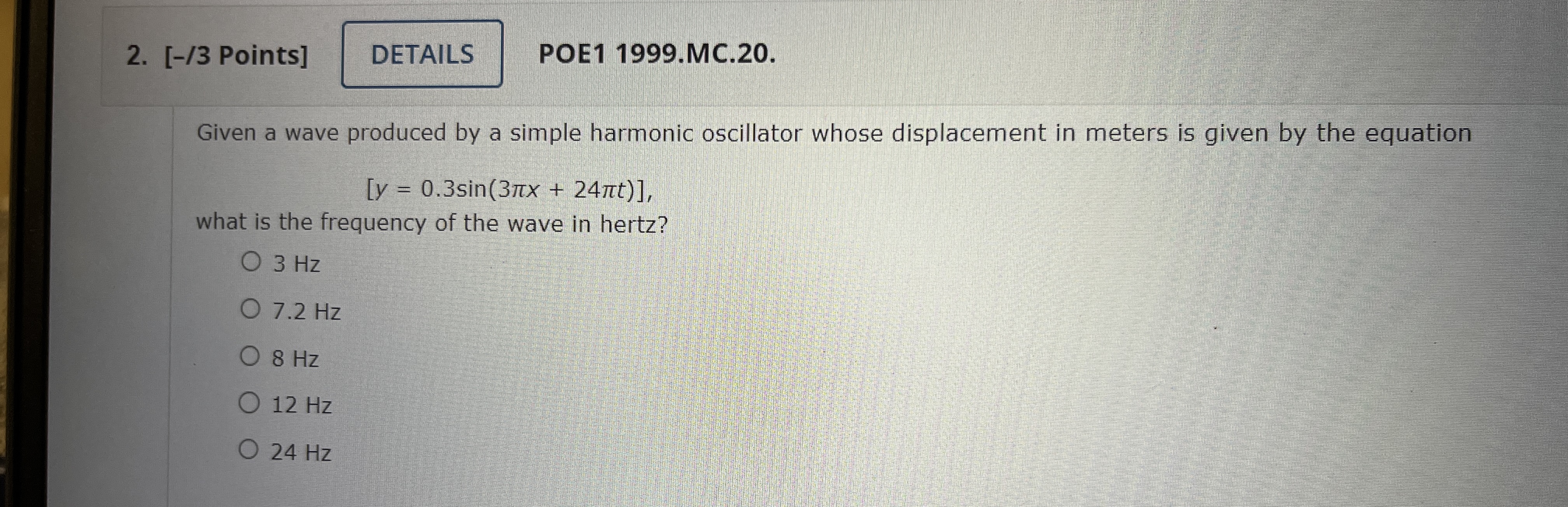 [ - / 3 Points ] POE 1 1 9 9 9 . MC . 2 0 . Given