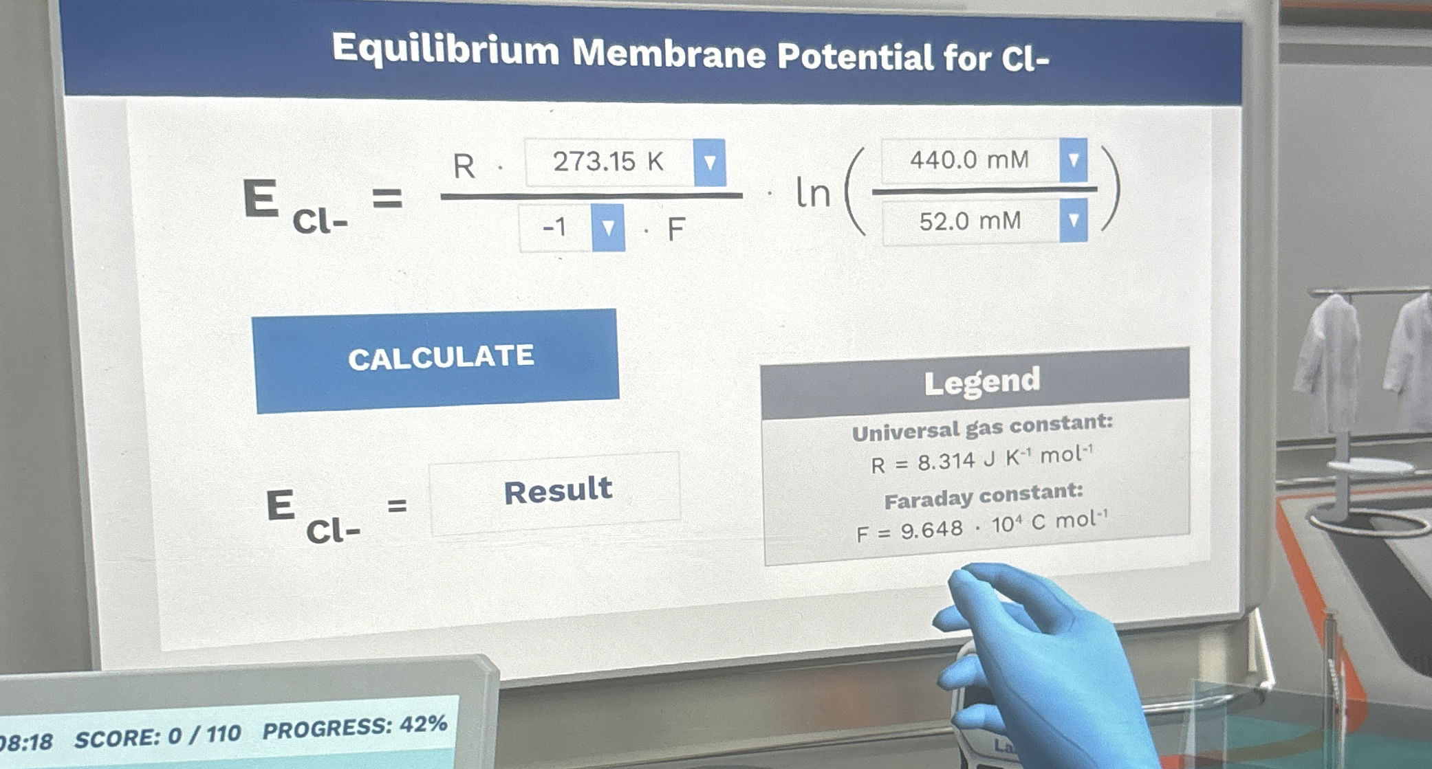 Equilibrium Membrane Potential for cl - Legend