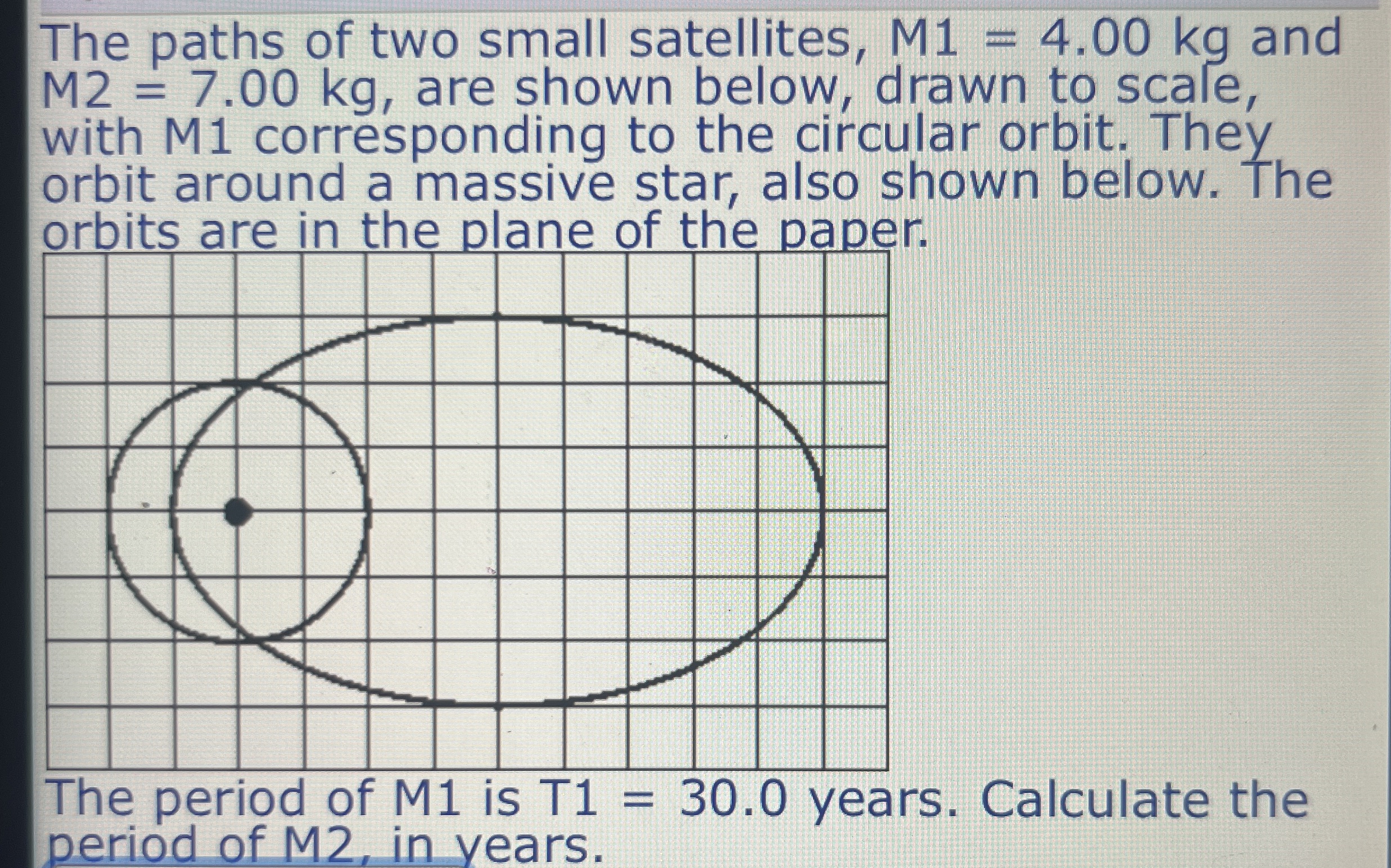 The paths of two small satellites, M 1 = 4 . 0 0