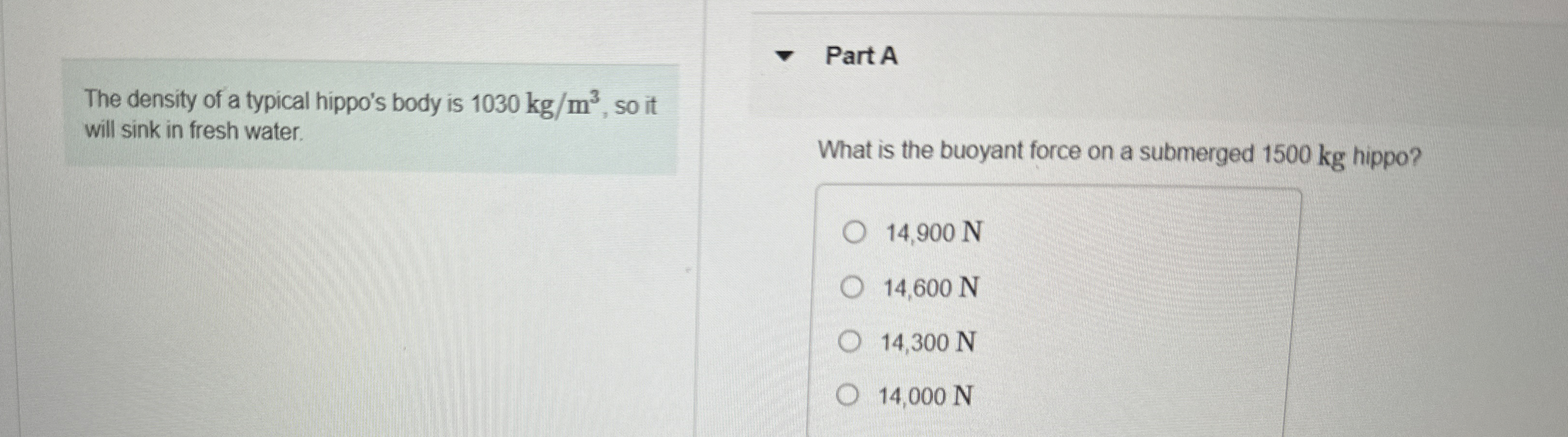 The density of a typical hippo's body is 1 0 3 0
