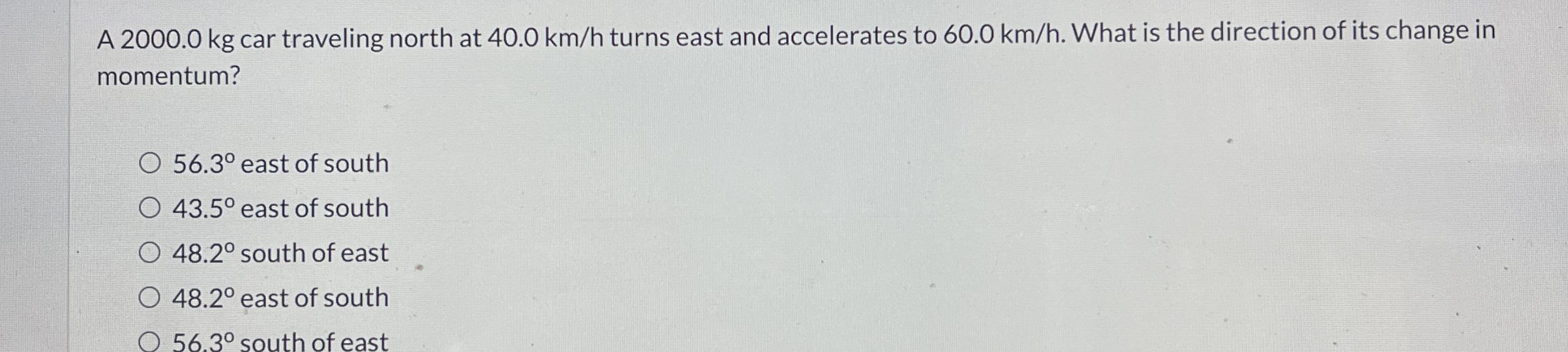 A 2 0 0 0 . 0 kg car traveling north at 4 0 . 0 k