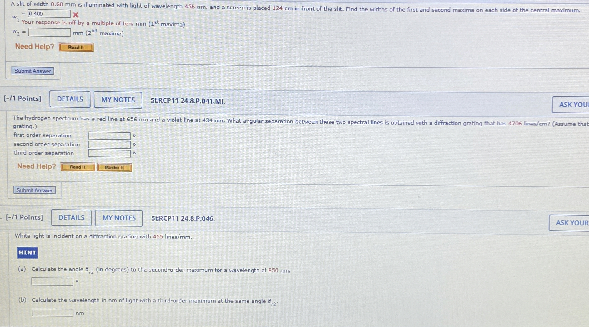 w 1 = ? 1 Your response is off by a multiple of