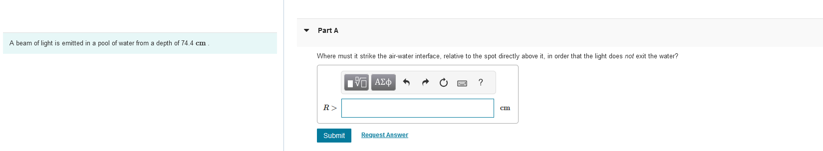 A beam of light is emitted in a pool of water