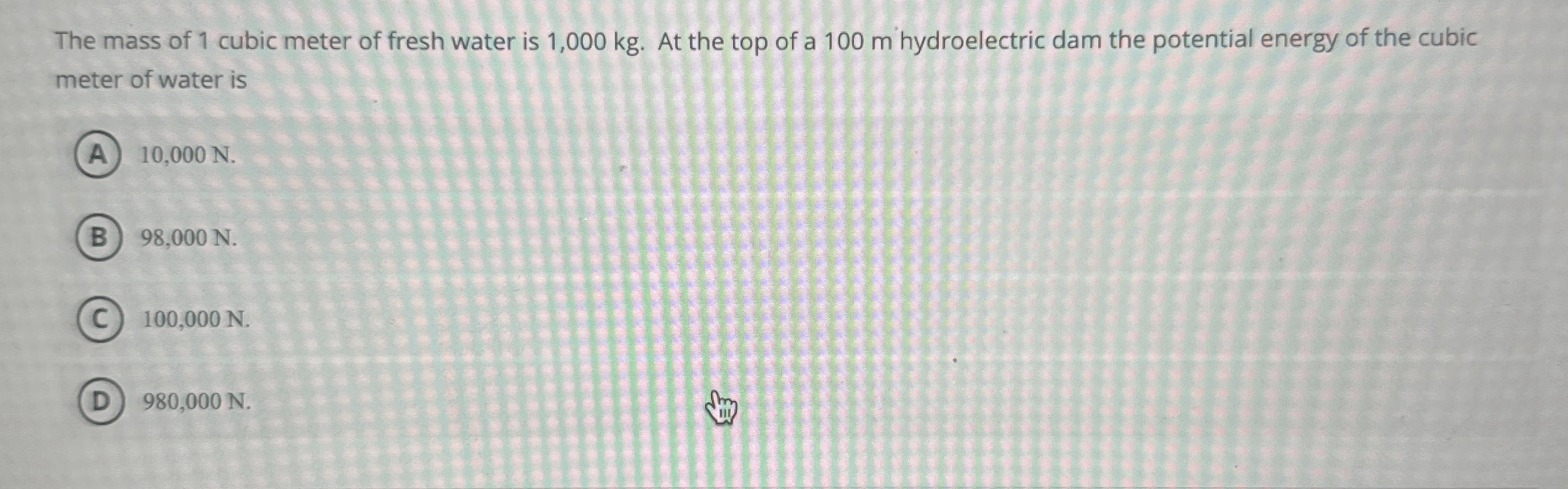 The mass of 1 cubic meter of fresh water is 1 , 0
