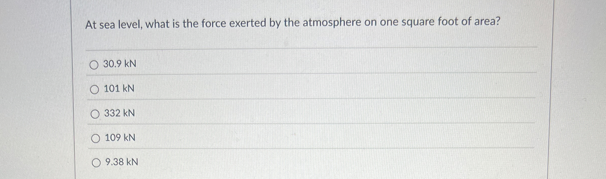 At sea level, what is the force exerted by the