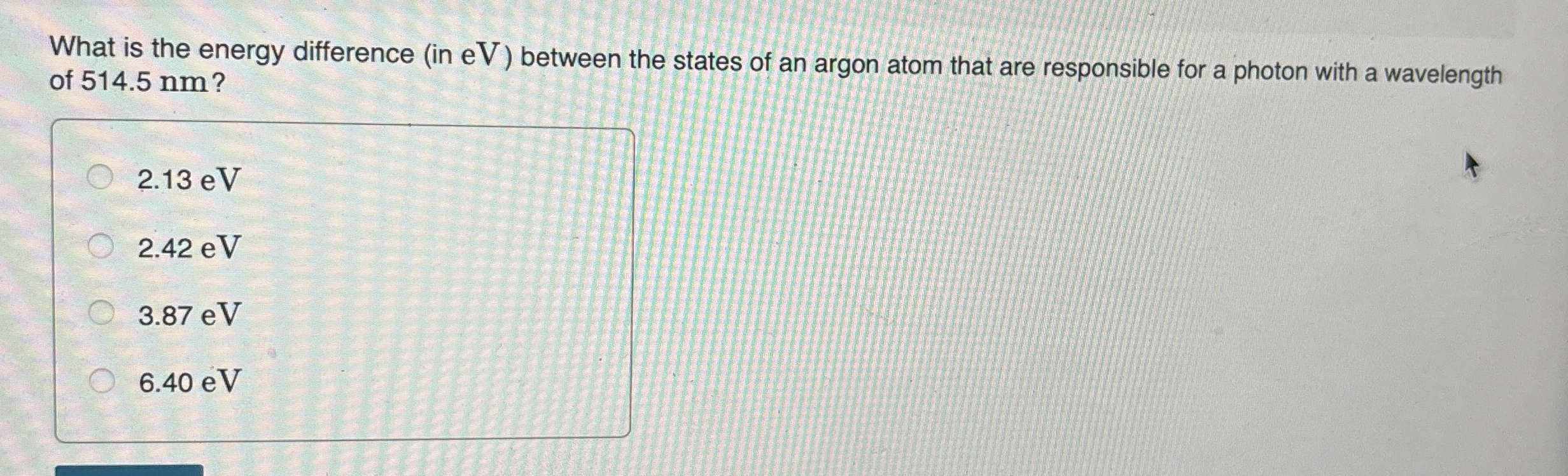 What is the energy difference ( in eV ) between