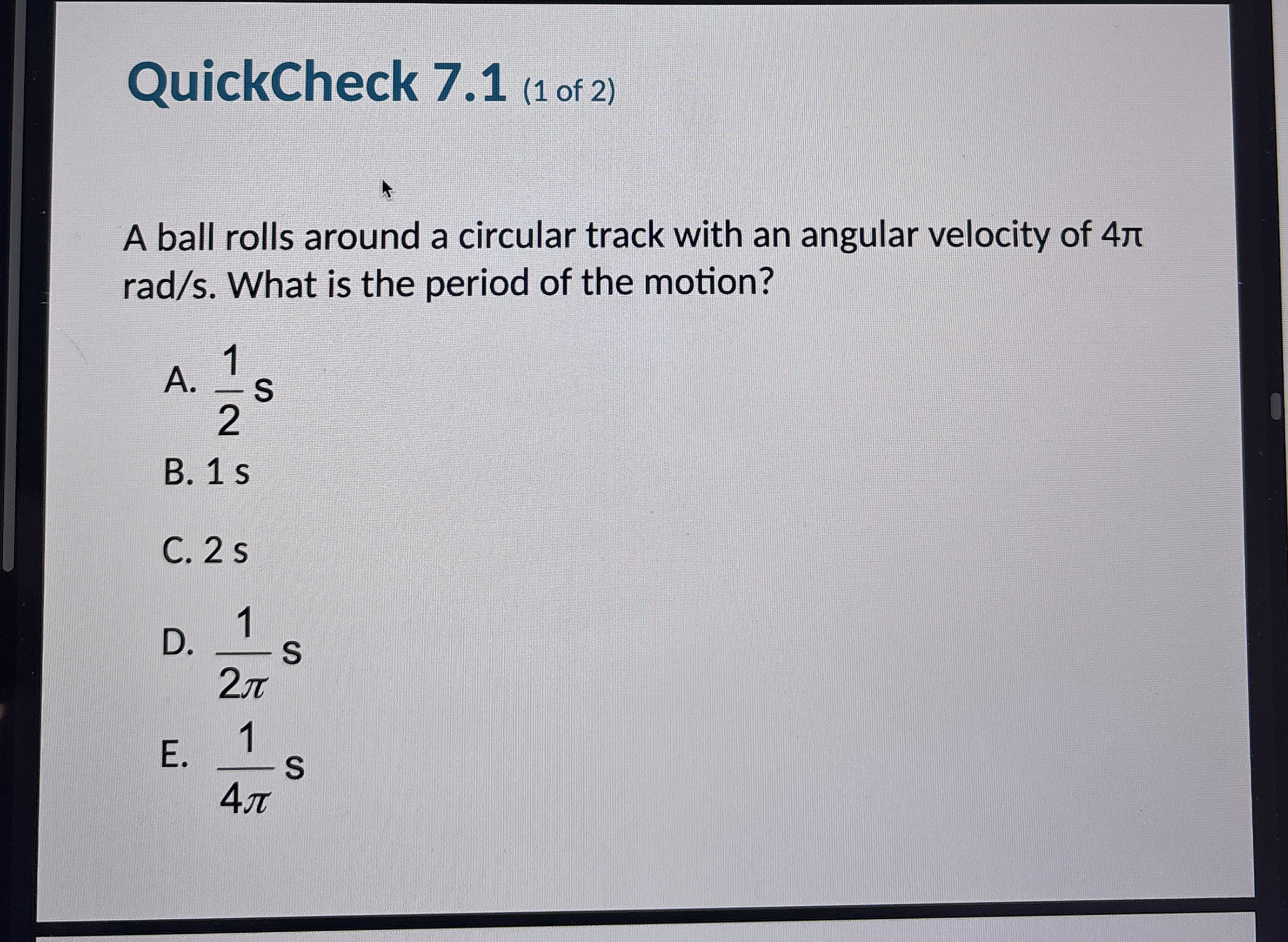 QuickCheck 7 . 1 ( 1 o f 2 ) A ball rolls around
