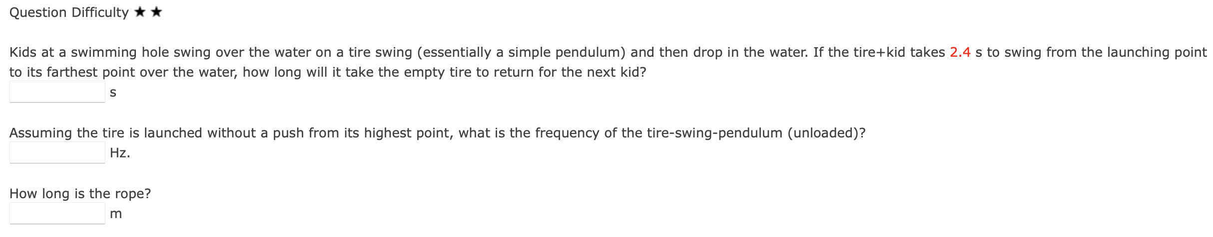 Question Difficulty Kids at a swimming hole swing