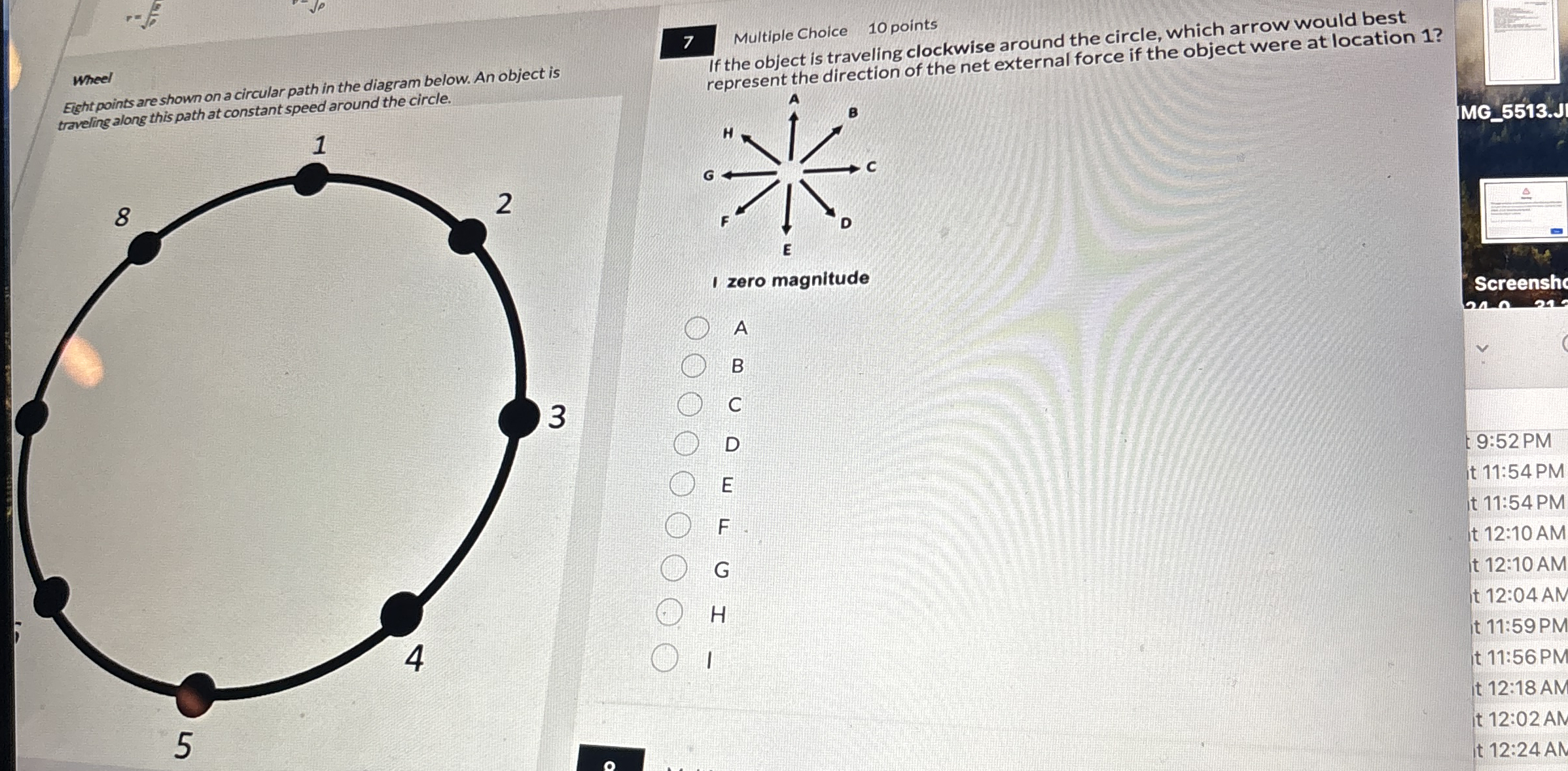 Wheel Eight points are shown on a circular path