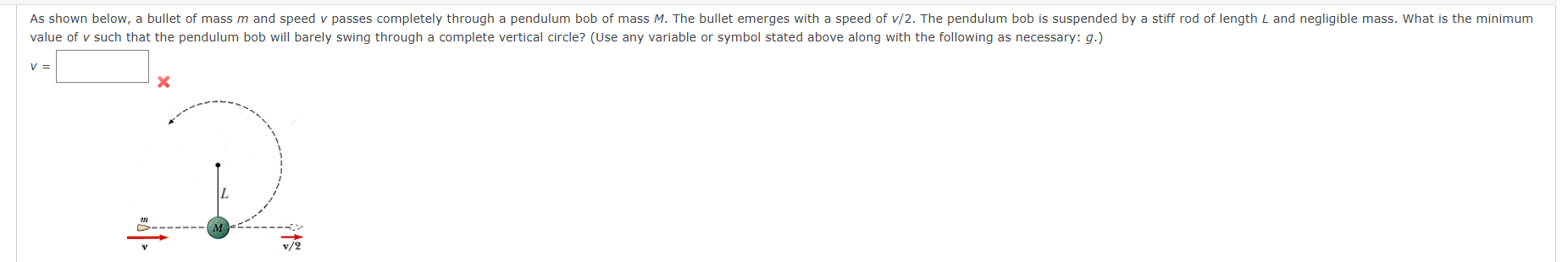 value of \ ( v \ ) such that the pendulum bob