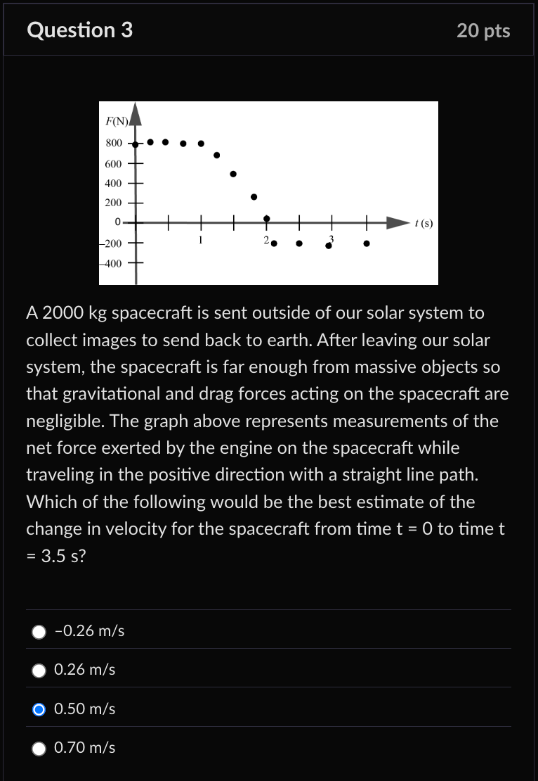 A 2 0 0 0 kg spacecraft is sent outside of our