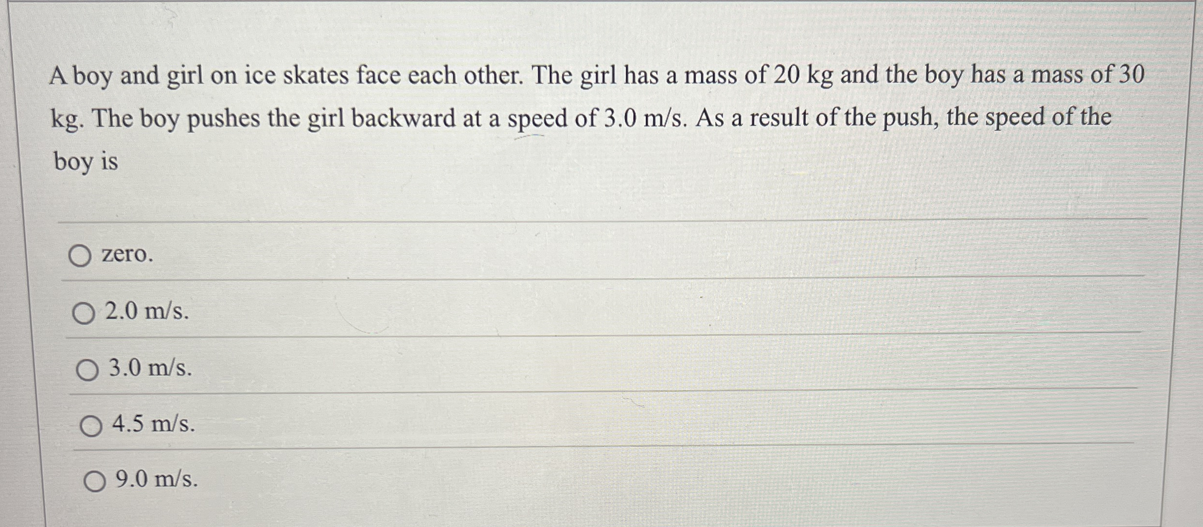 A boy and girl on ice skates face each other. The