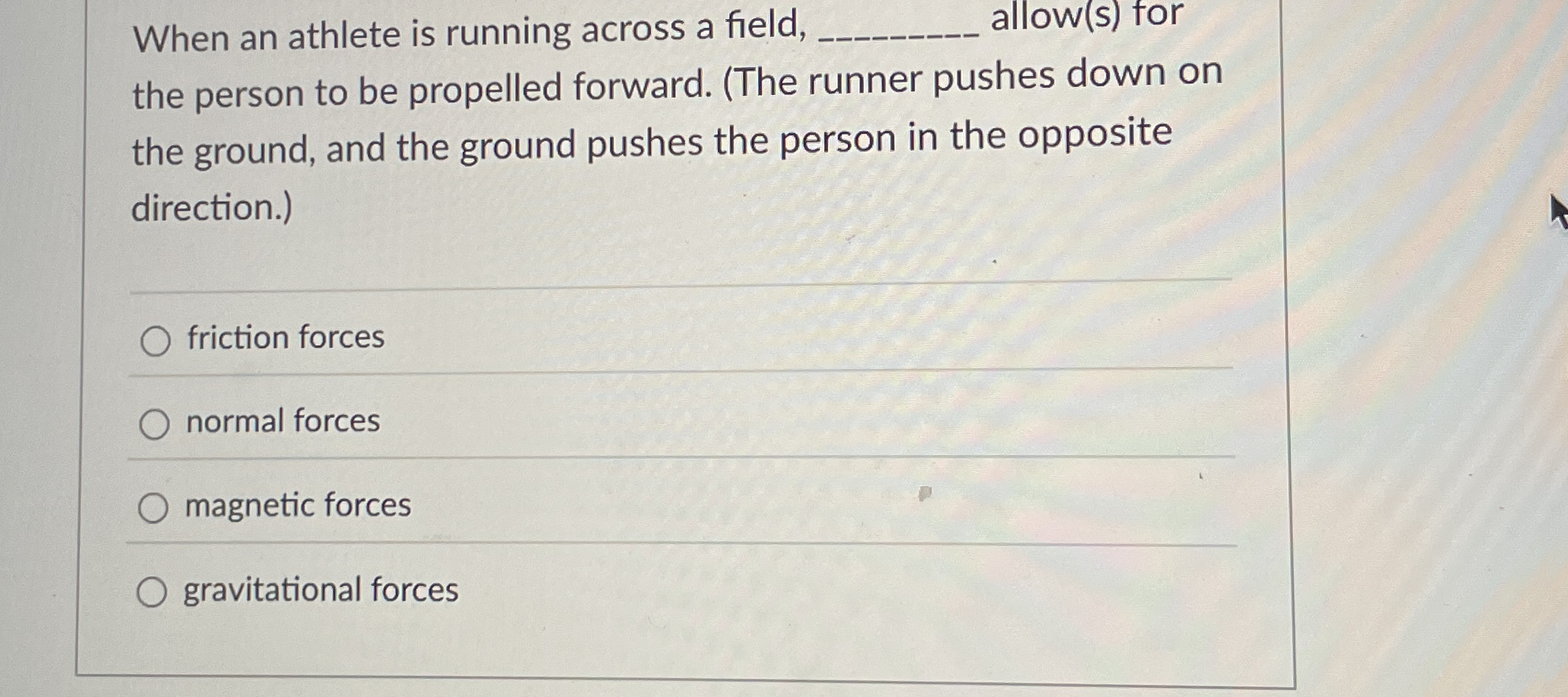 When an athlete is running across a field, allow