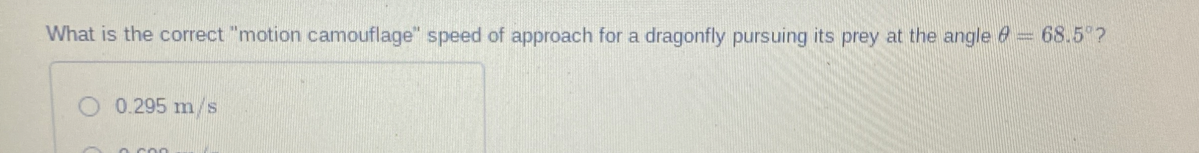 What is the correct "motion camouflage" speed of