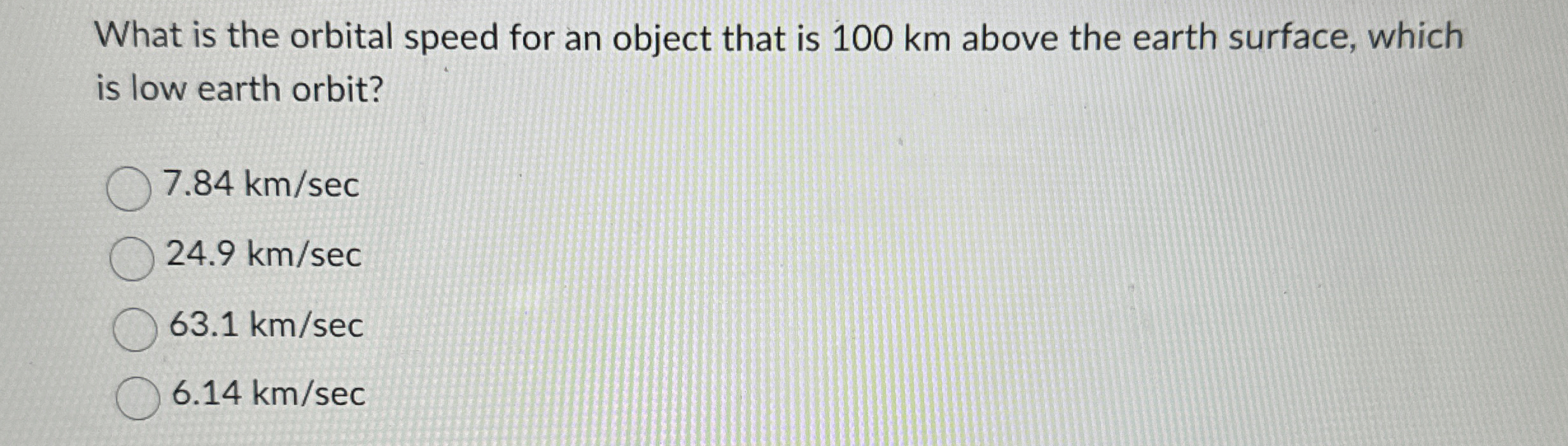 What is the orbital speed for an object that is 1