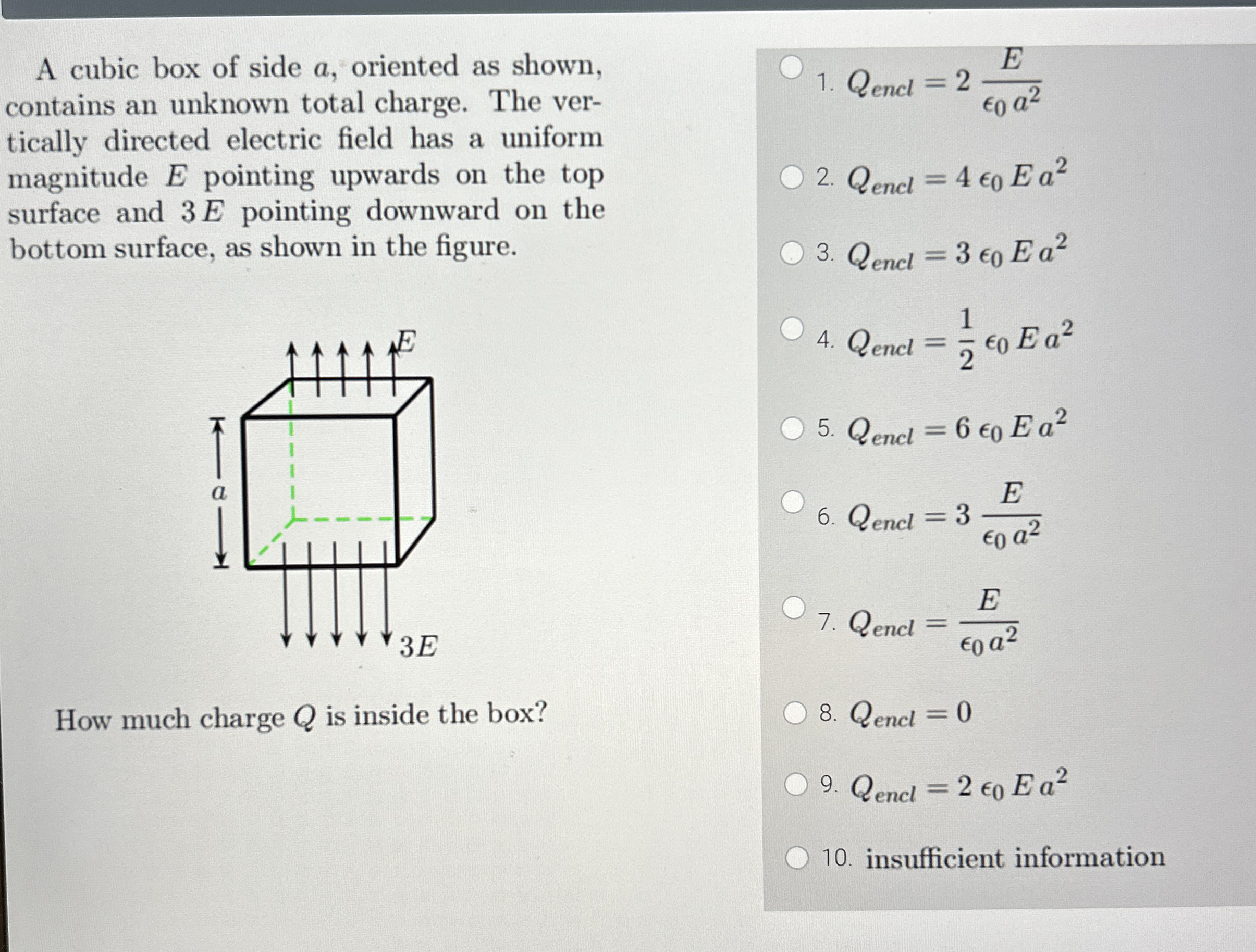 A cubic box of side a , oriented as shown,