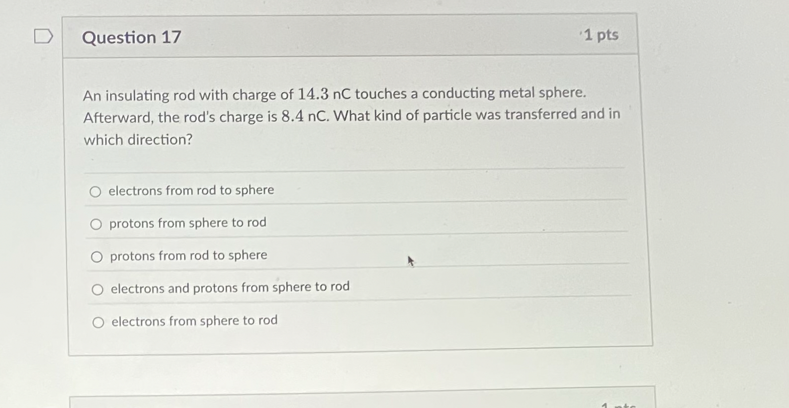 Question 1 7 1 pts An insulating rod with charge