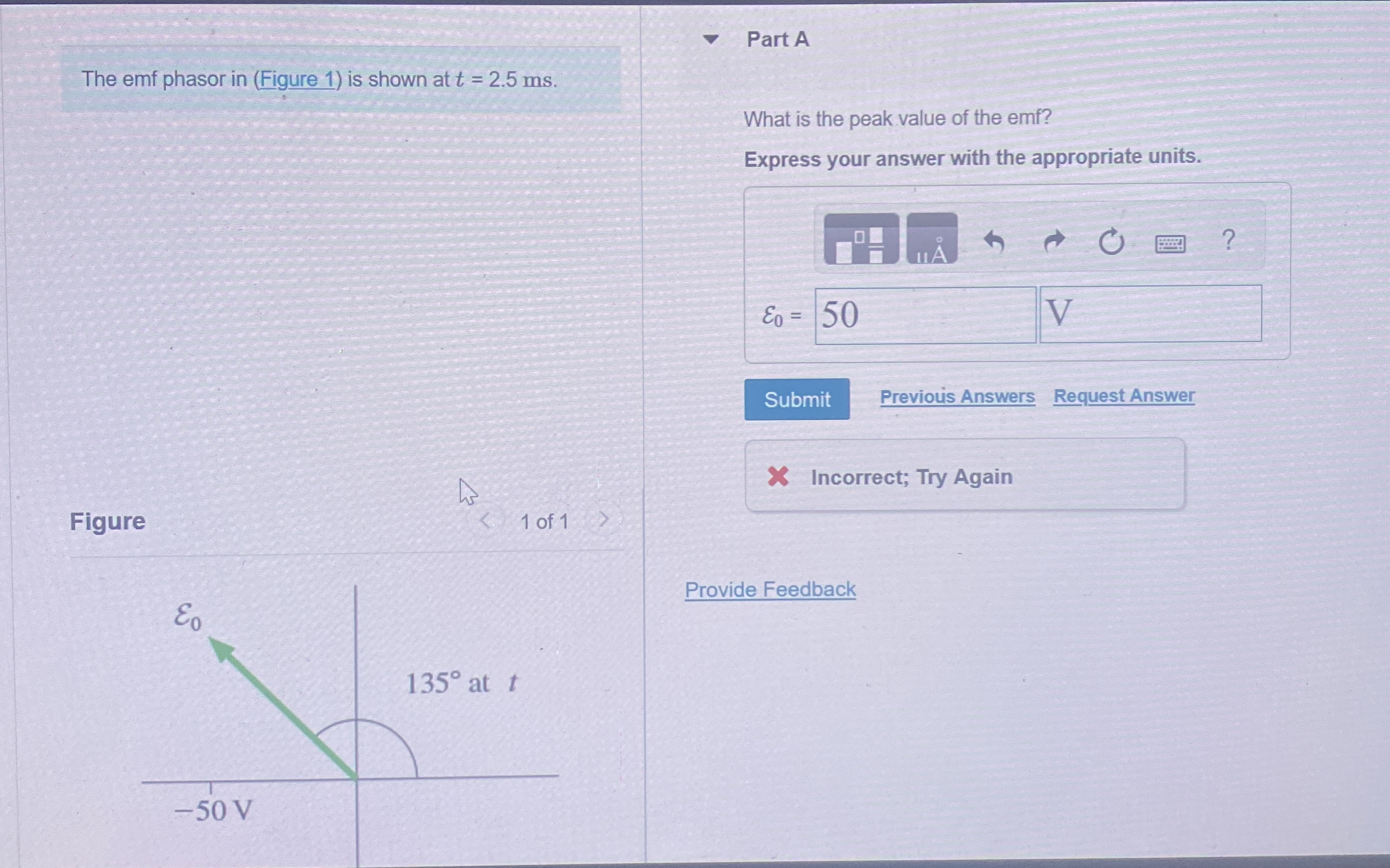 The emf phasor in ( Figure 1 ) is shown at t = 2