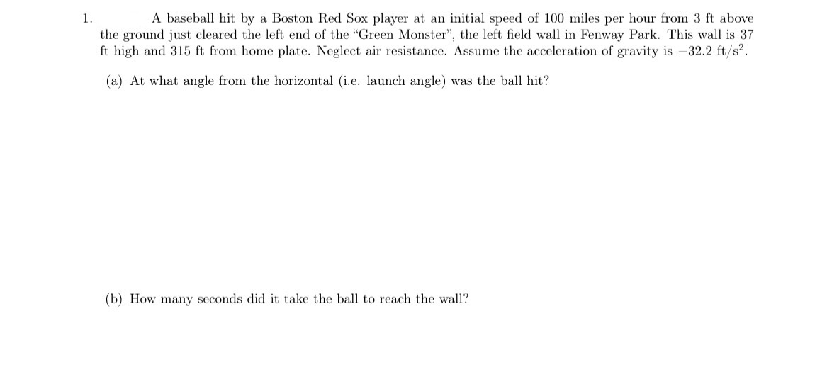 1 . A baseball hit by a Boston Red Sox player at