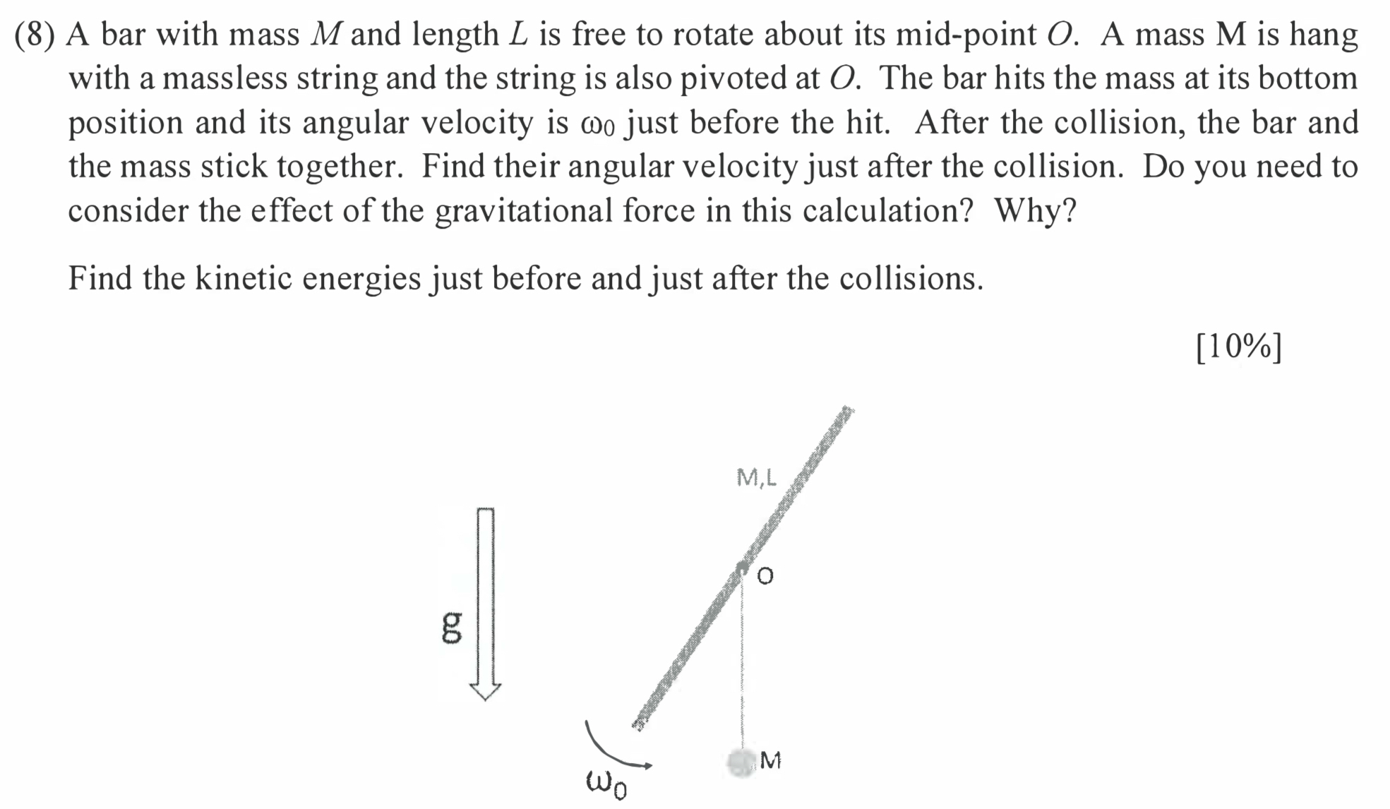 ( 8 ) A bar with mass M and length L is free to
