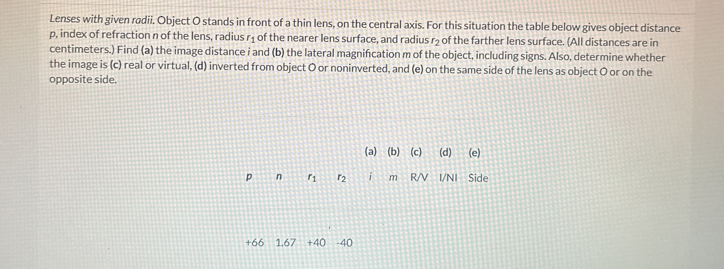 Lenses with given radii. Object O stands in front