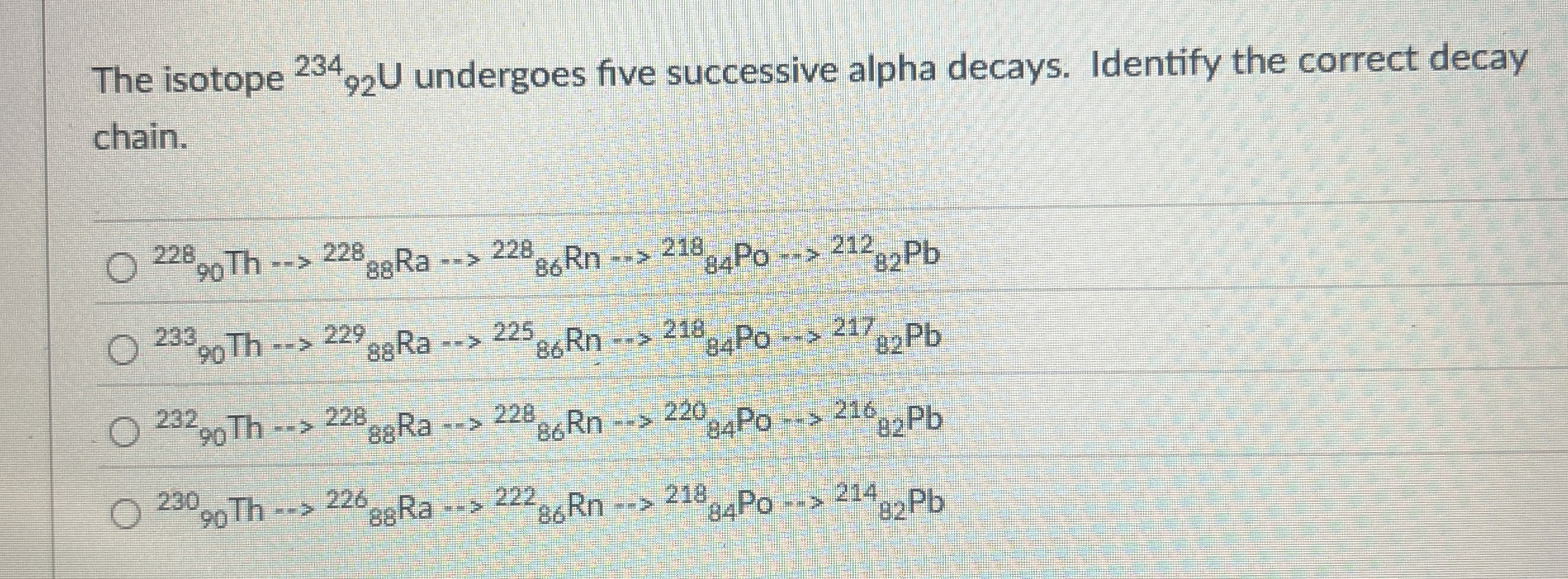 The isotope ? 9 2 2 3 4 U undergoes five