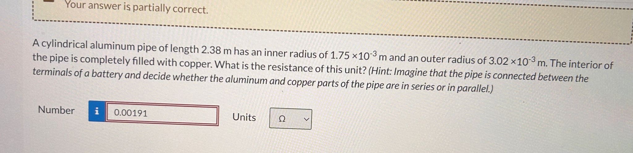 Your answer is partially correct. A cylindrical