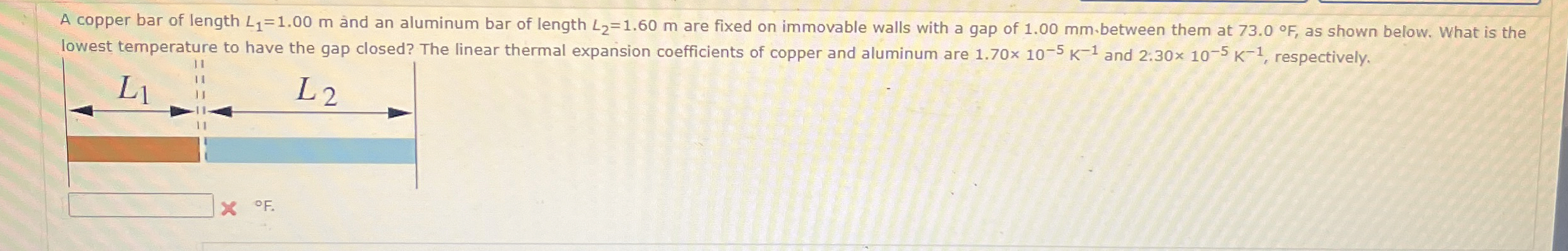 A copper bar of length L 1 = 1 . 0 0 m and an