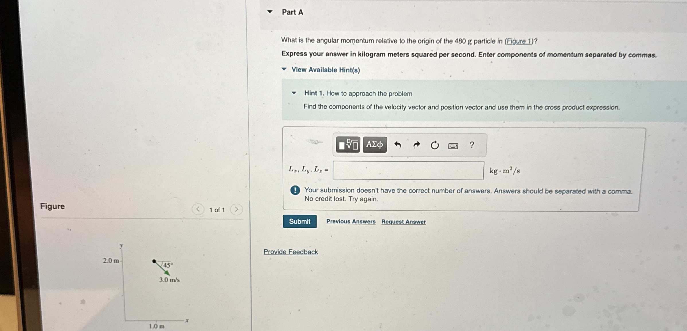 Part A What is the angular momentum relative to