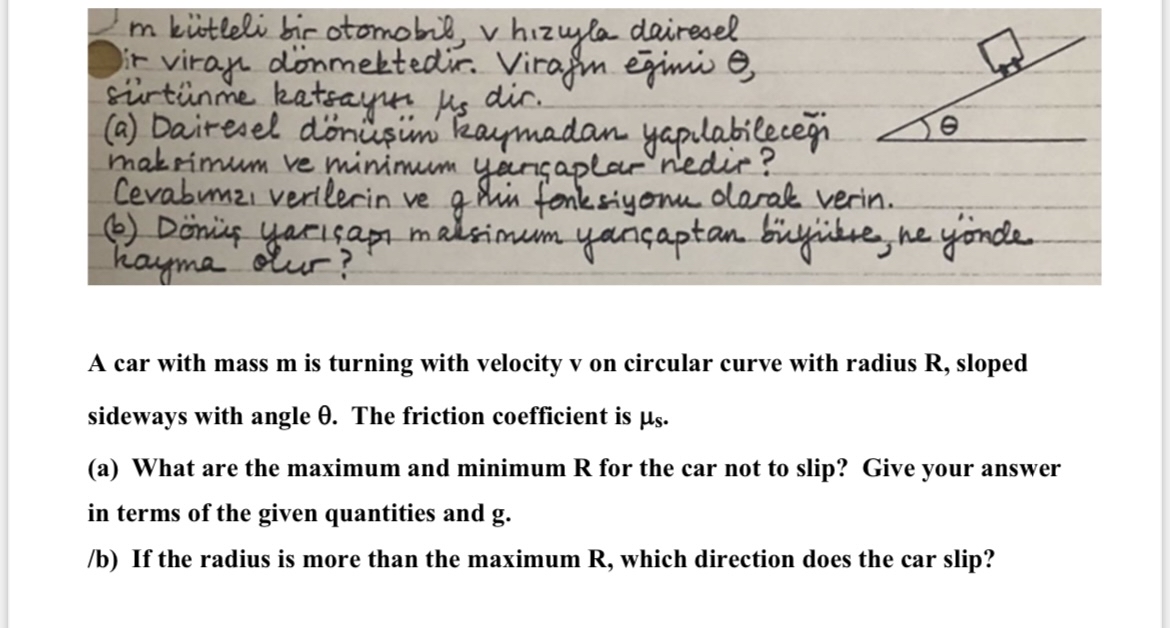 m k tleli bir otomobil, v hiz ula dairesel ir