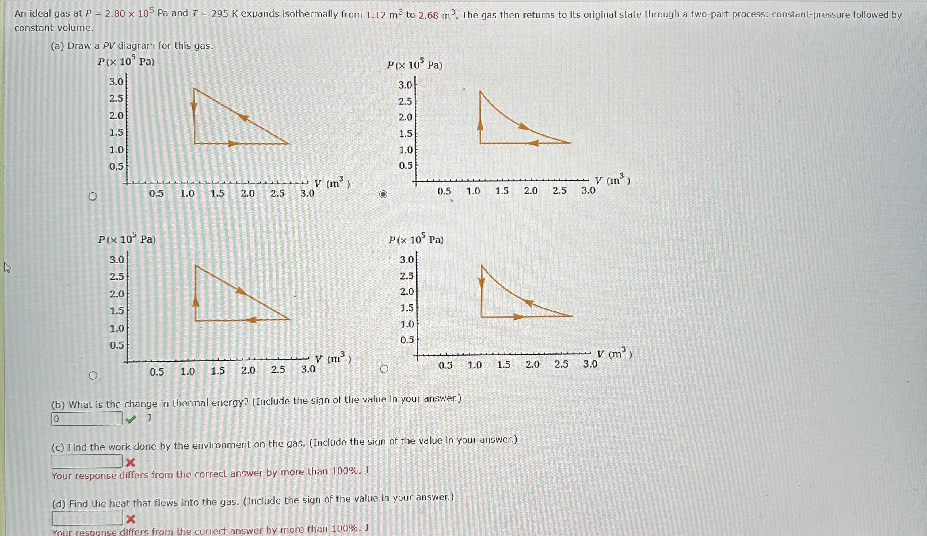 An ideal gas at P = 2 . 8 0 1 0 5 P a and T = 2 9
