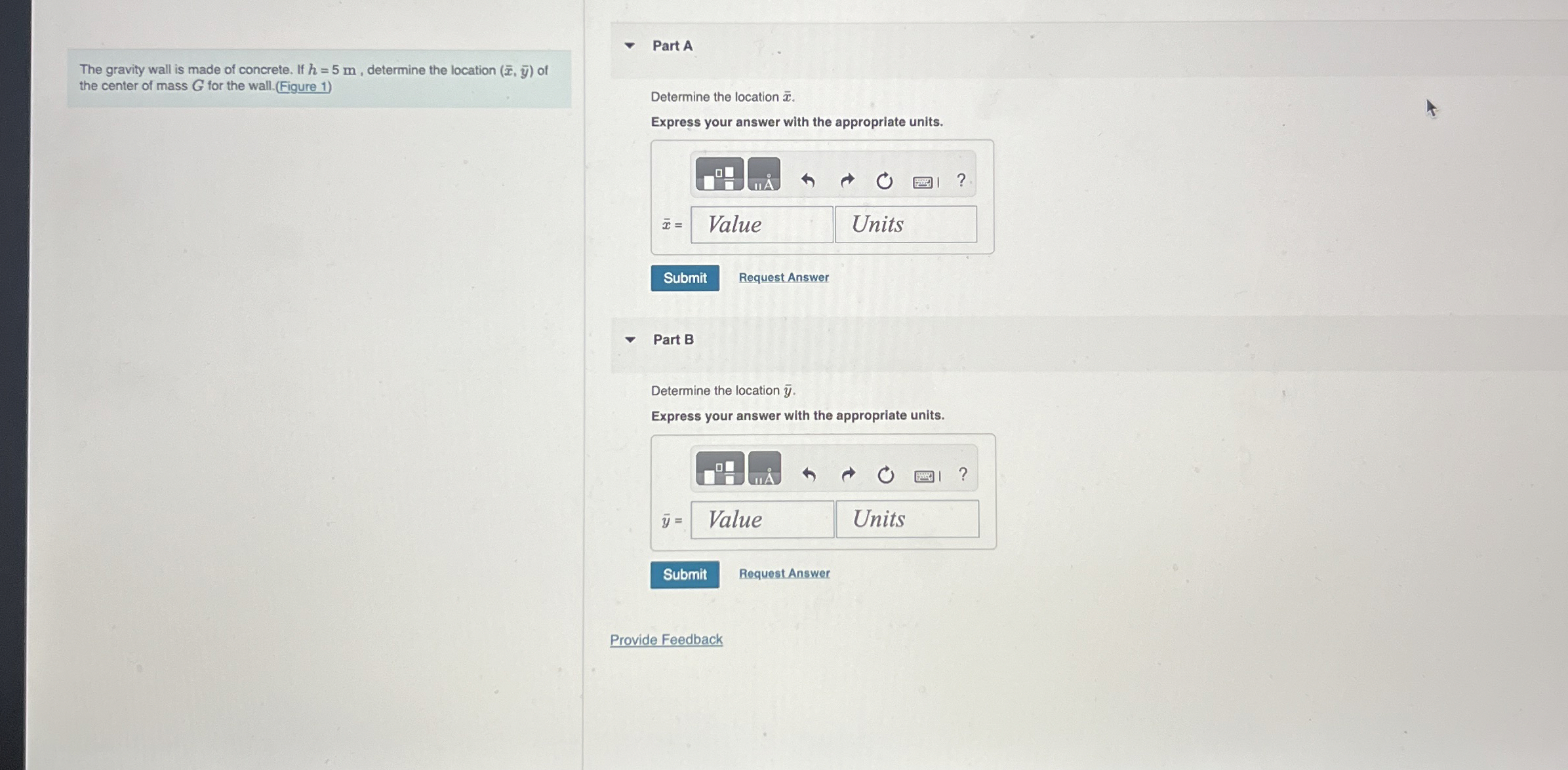 The gravity wall is made of concrete. If h = 5 m