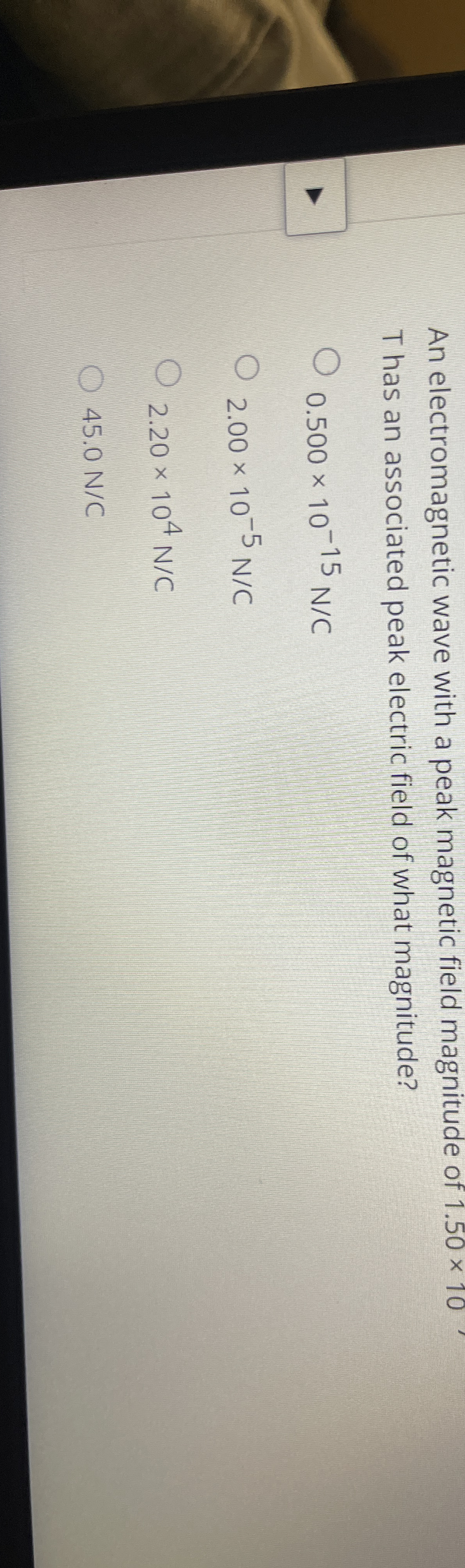 An electromagnetic wave with a peak magnetic