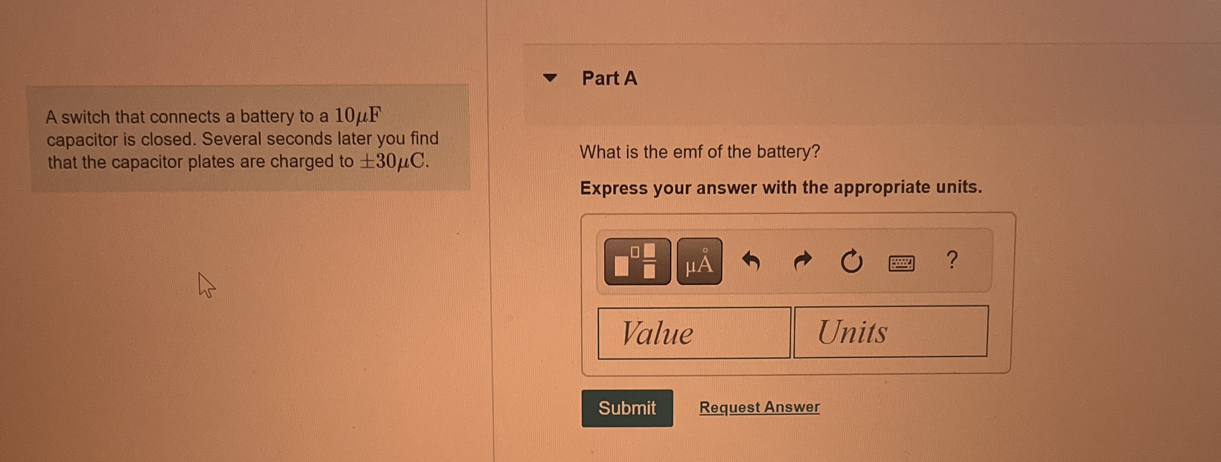 A switch that connects a battery to a 1 0 F
