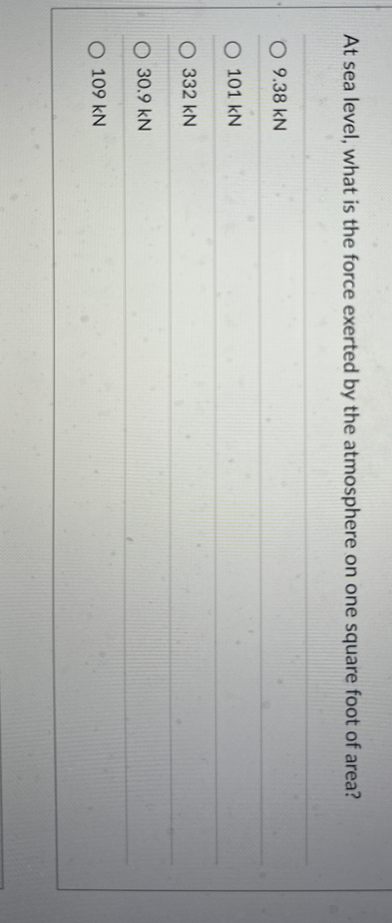 At sea level, what is the force exerted by the