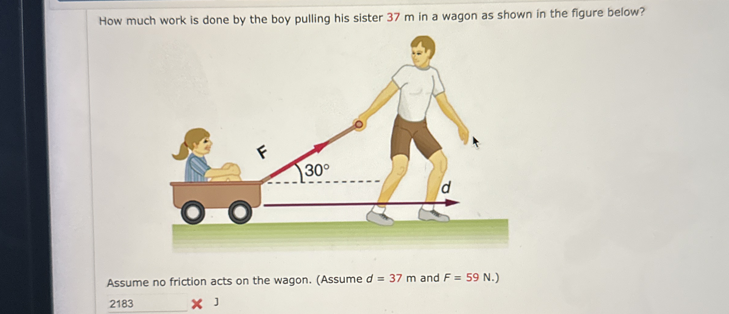 How much work is done by the boy pulling his