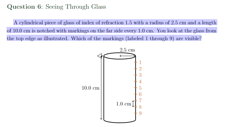 Question 6 : Seeing Through Glass A cylindrical