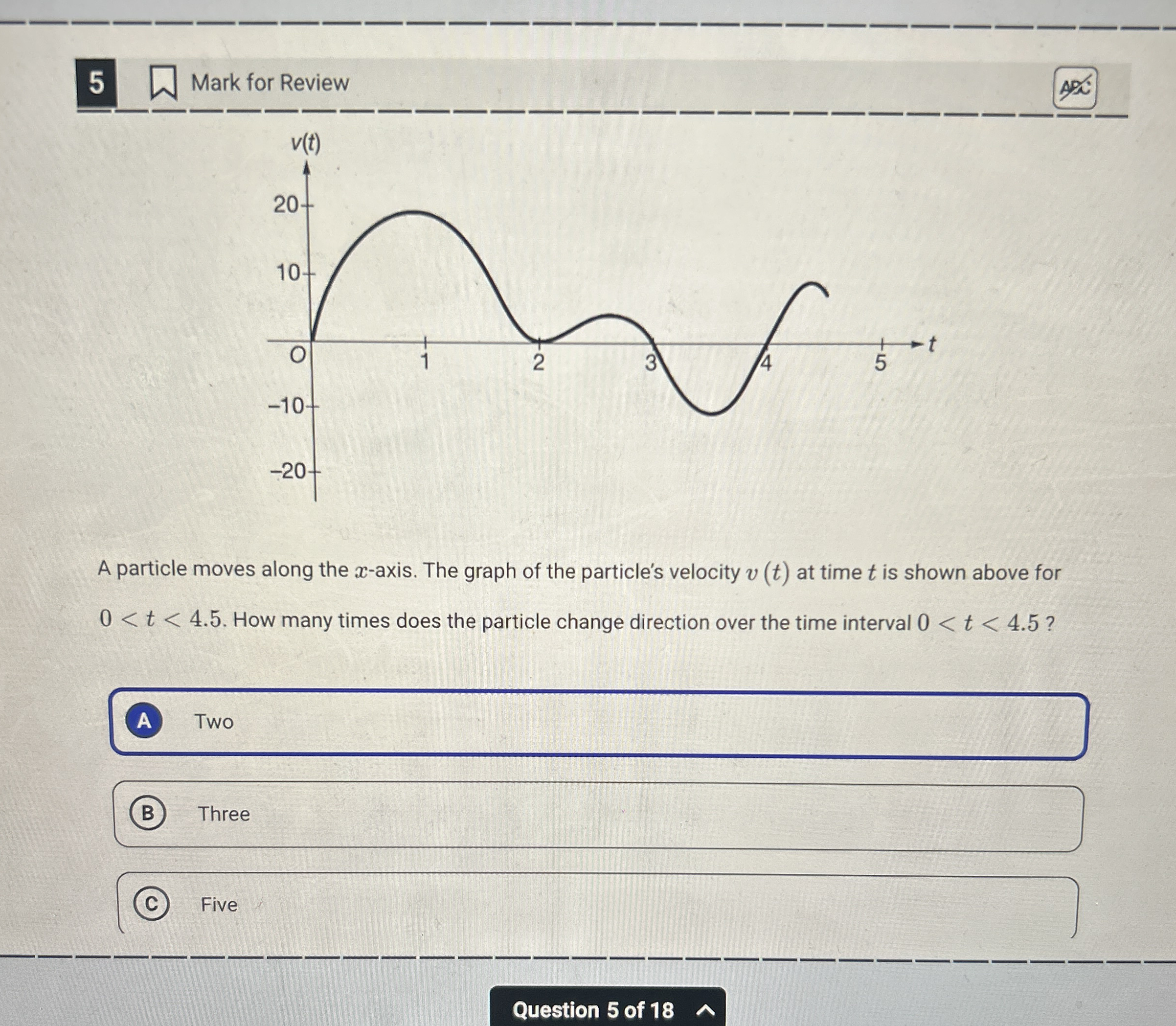 5 Mark for Review 4 A particle moves along the x