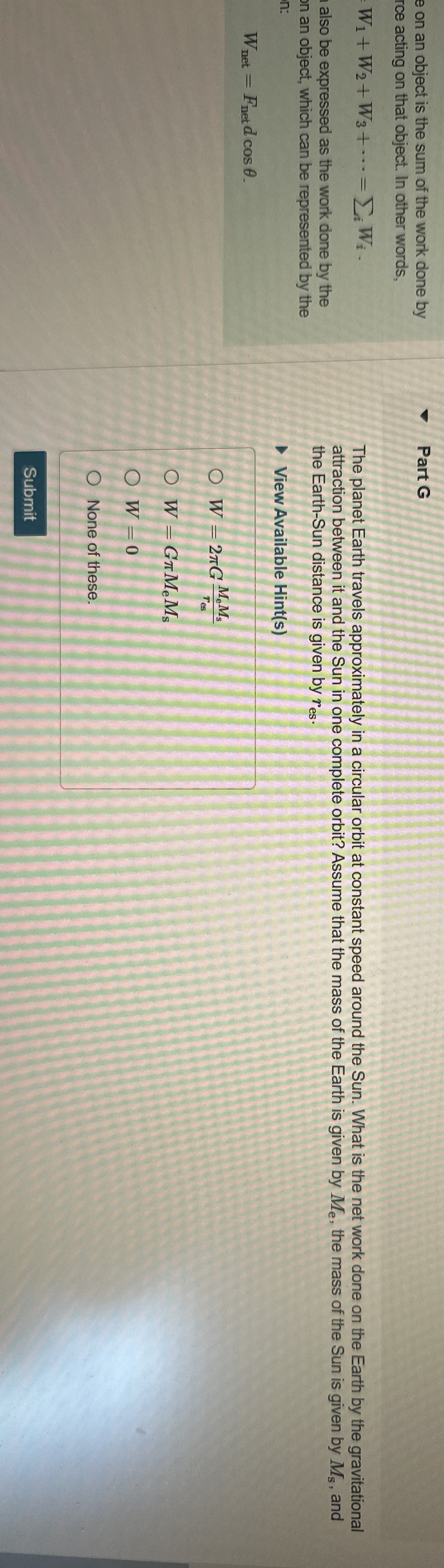 on an object is the sum of the work done by rce