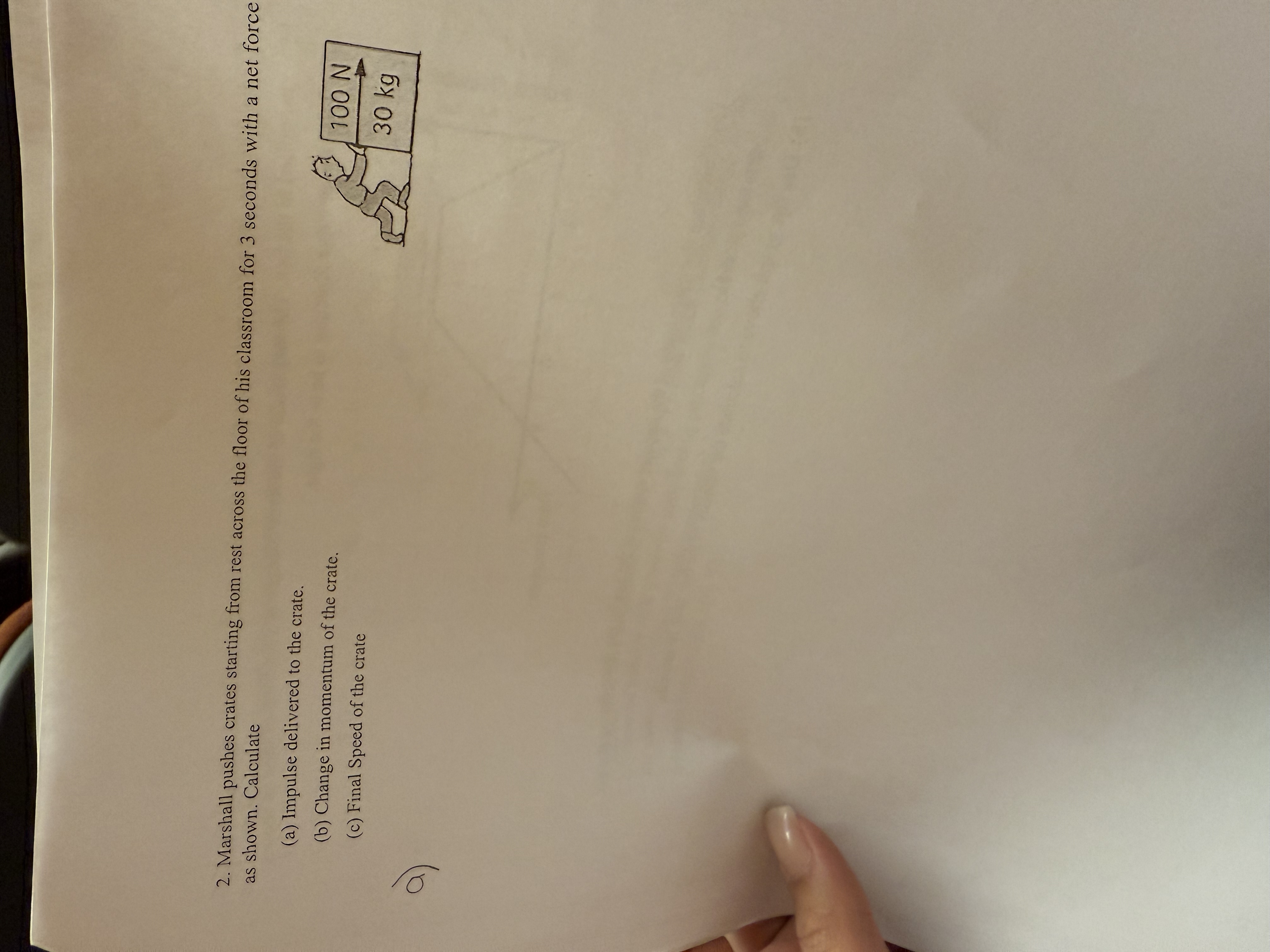 Marshall pushes crates starting from rest across