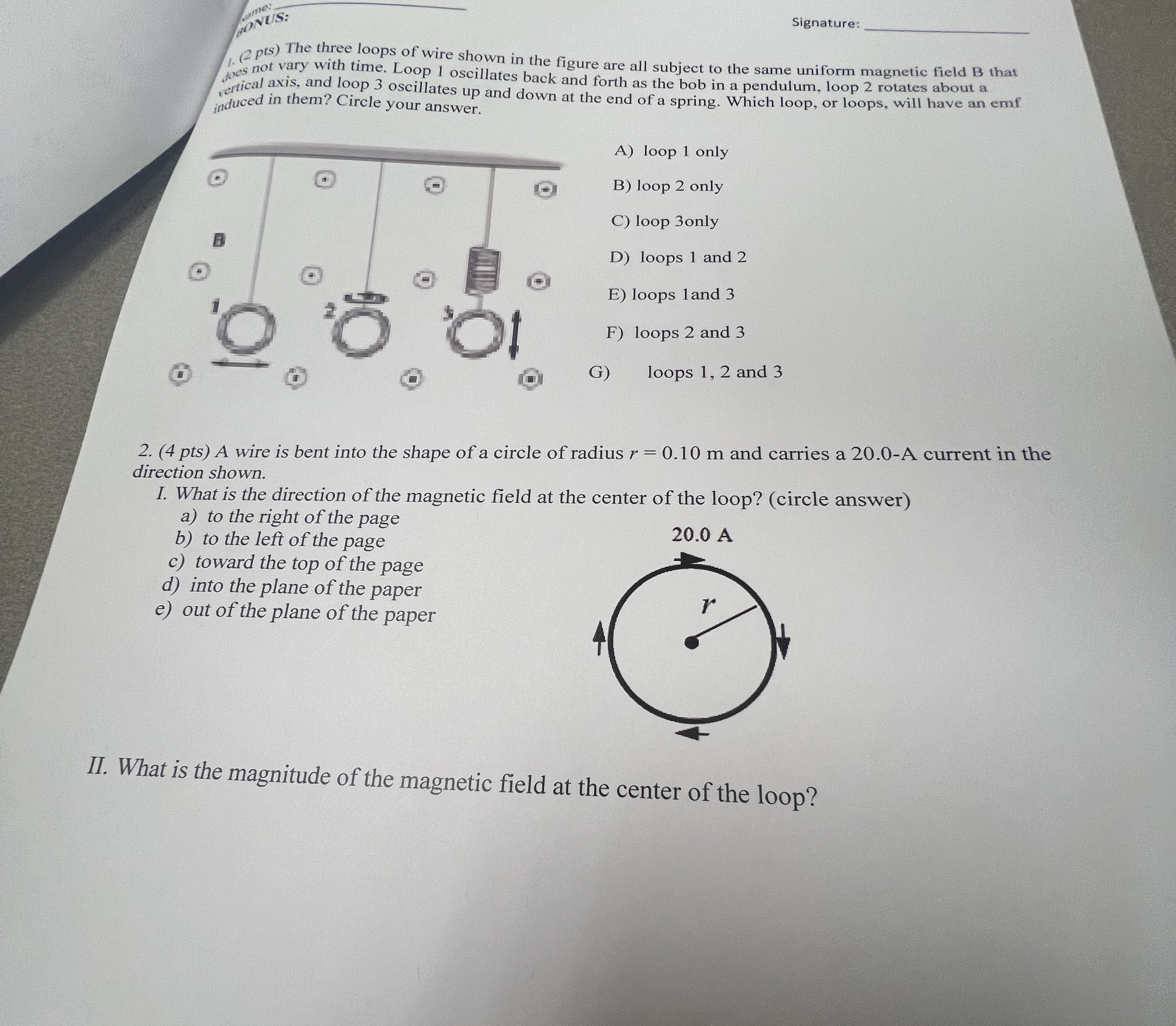 a ? N U S : Signature: q , ( 2 pts ) The three