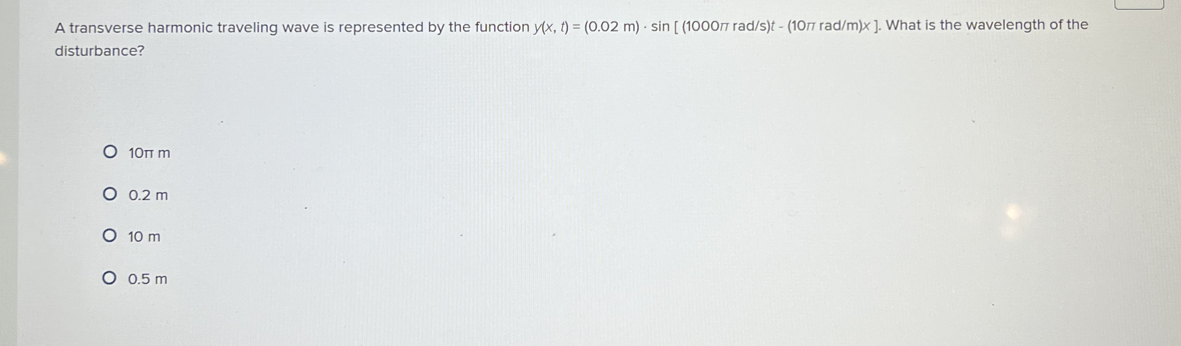 A transverse harmonic traveling wave is
