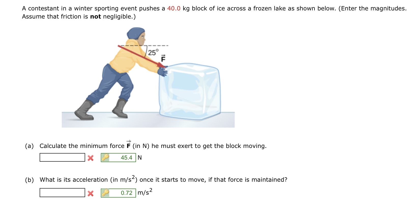 A contestant in a winter sporting event pushes a