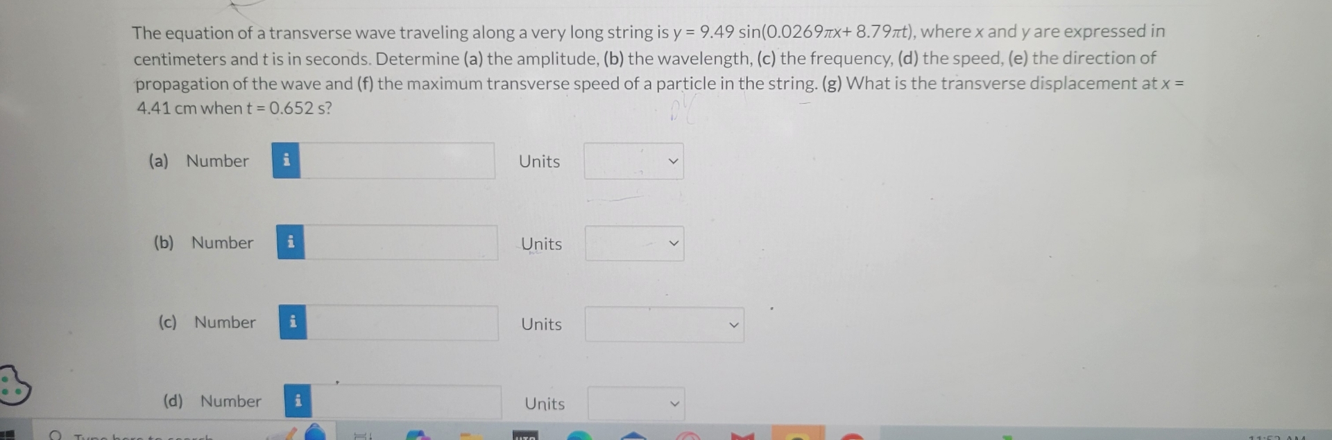 The equation of a transverse wave traveling along
