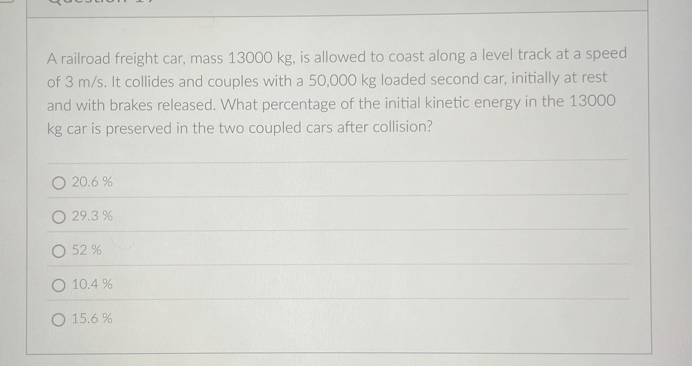 A railroad freight car, mass 1 3 0 0 0 kg , is