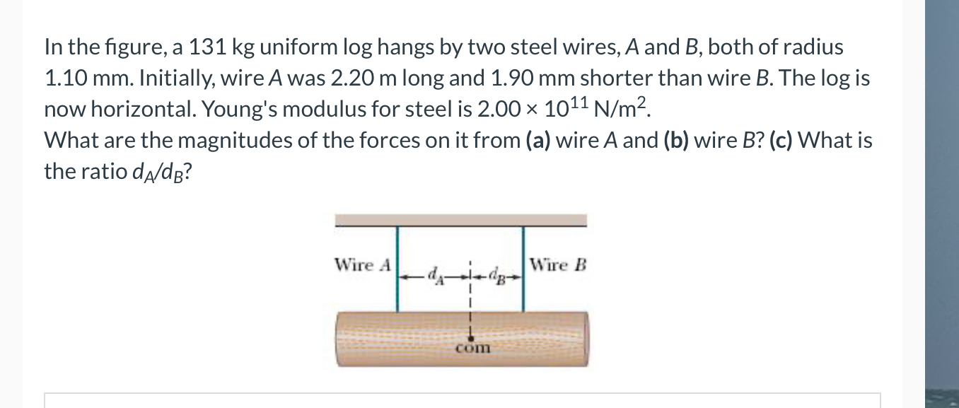In the figure, a 1 3 1 kg uniform log hangs by