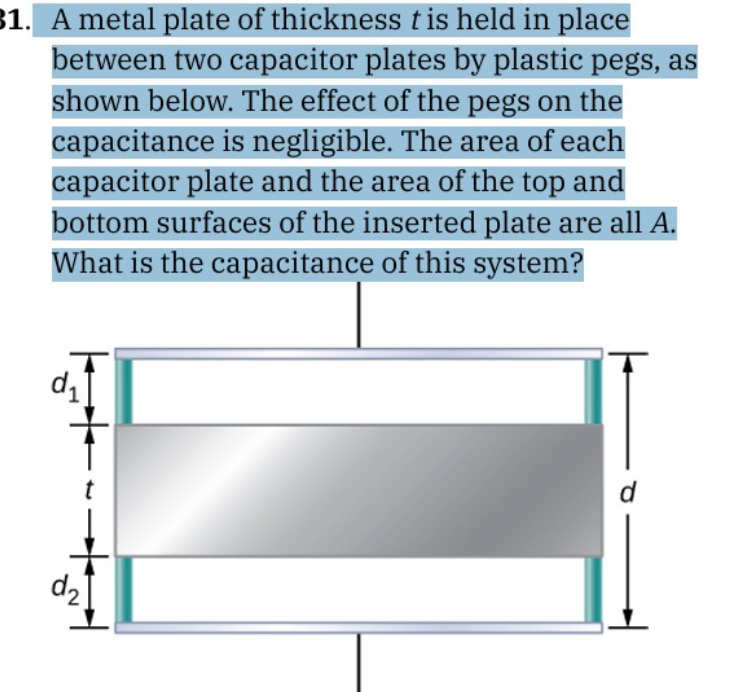 1 . A metal plate of thickness \ ( t \ ) is held