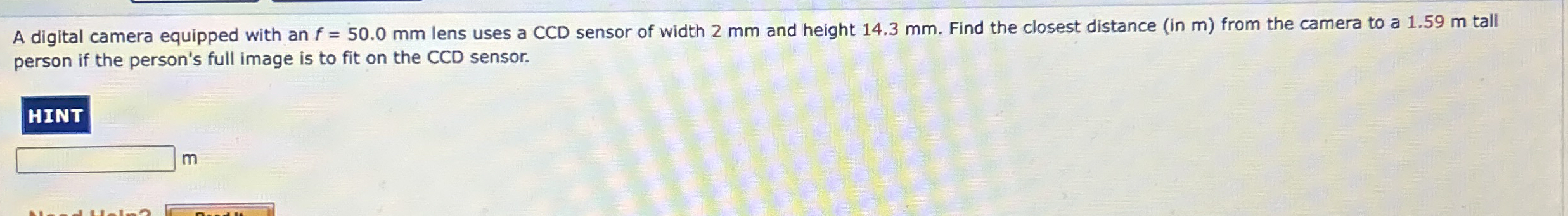 A digital camera equipped with an f = 5 0 . 0 m m