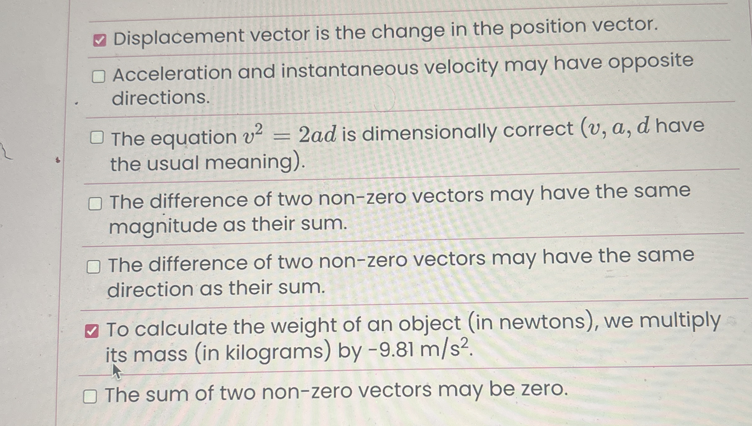 grad Displacement vector is the change in the